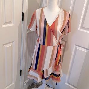 All in Favor Striped Wrap Dress